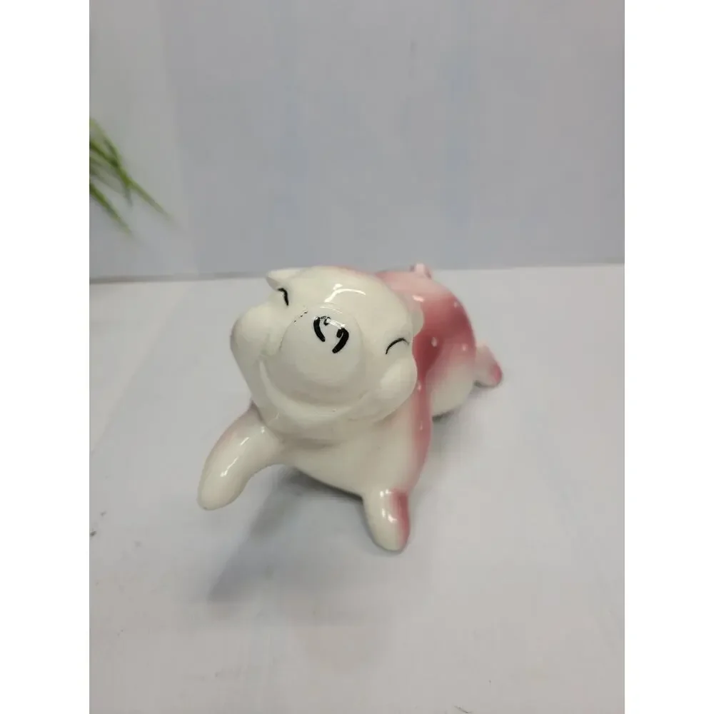 Vintage 1950s Ceramic Pink Pig Toothpick Holder Appetizer Hors D'oeuvre Server